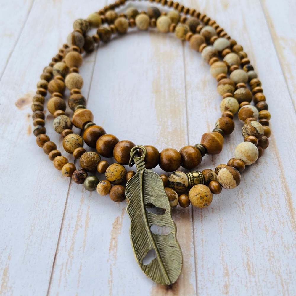 Long Boho Necklace Jasper Healing Stone Necklace